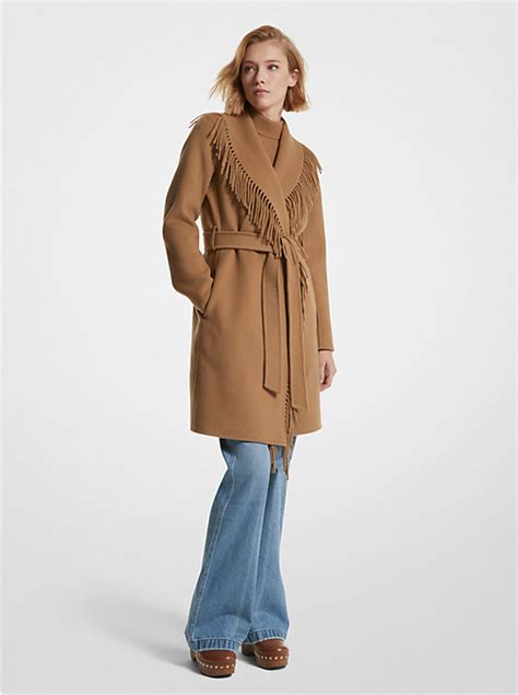 michael kors fringe|Fringe Wool Blend Belted Coat .